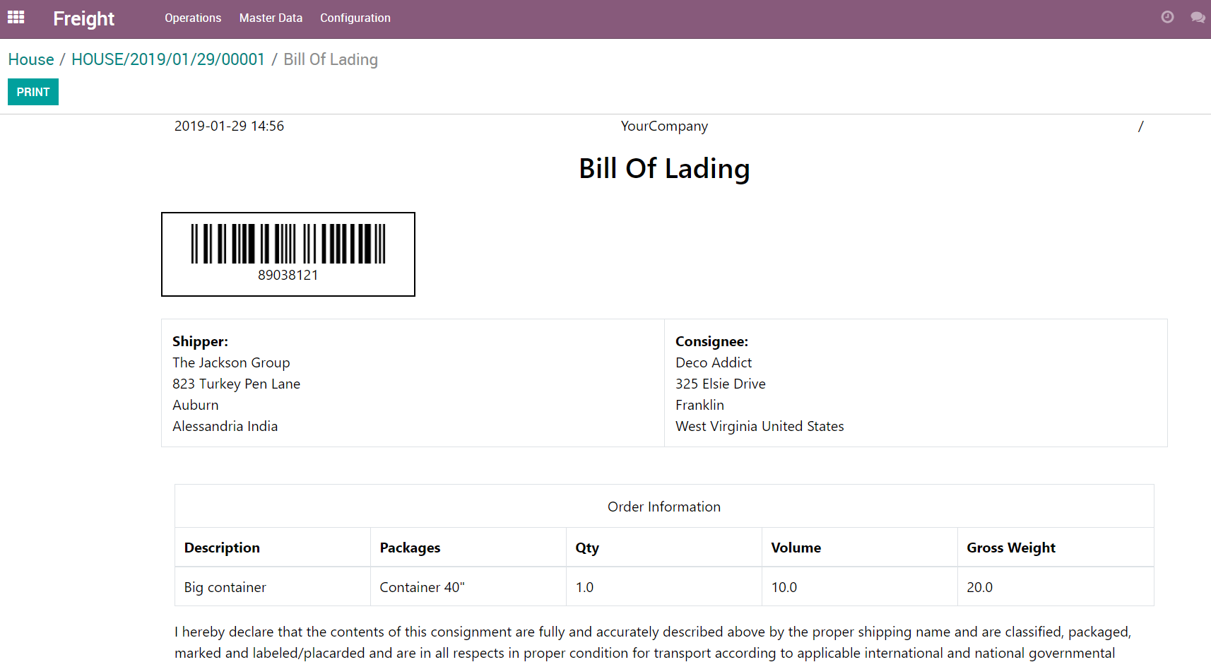Bill of Lading